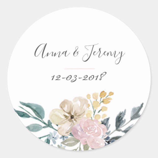 Vintage floral wedding sticker (Front)