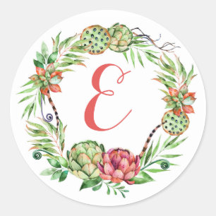 Vintage Floral Wedding Succulent Monogram Classic Round Sticker