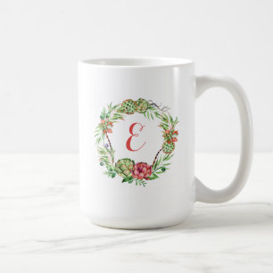 Vintage Floral Wedding Succulent Monogram Coffee Mug