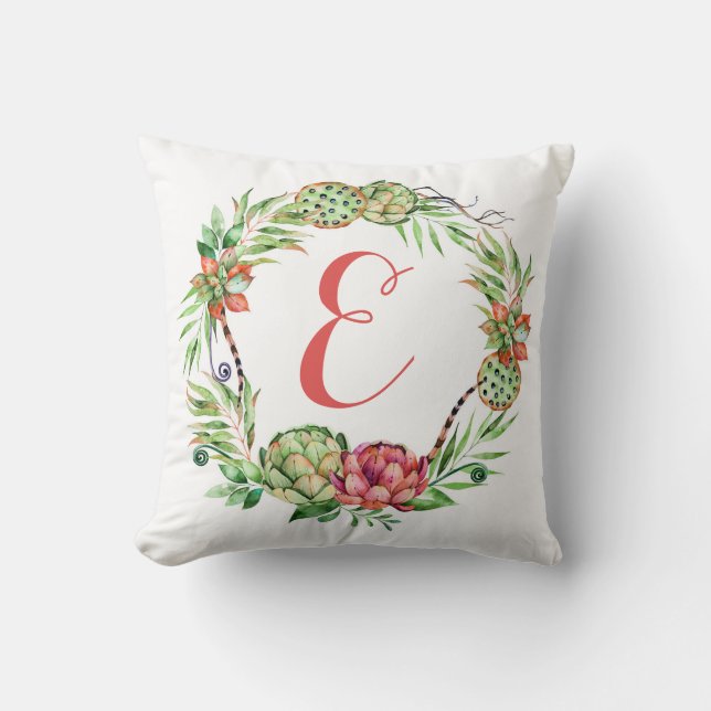 Vintage Floral Wedding Succulent | Monogram Cushion (Front)