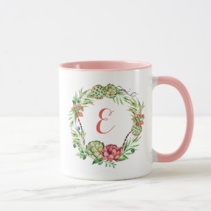 Vintage Floral Wedding Succulent Monogram Mug