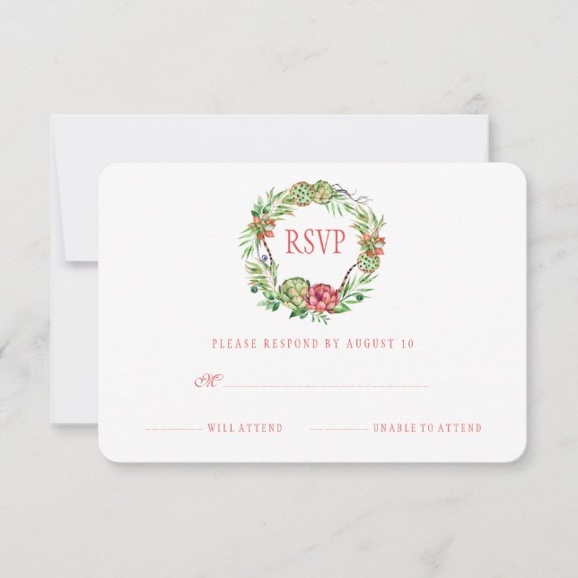 Vintage Floral Wedding Succulent | RSVP Card (Front)