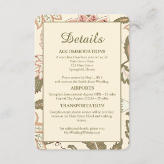 Vintage Floral Wedding Travel & Accommodation Enclosure Card
