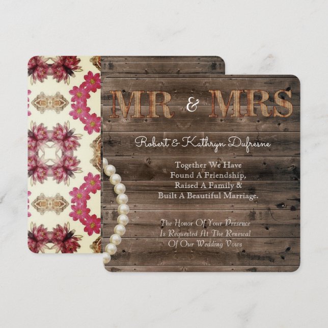 Vintage Floral Wedding Vow Renewal Invitation (Front/Back)
