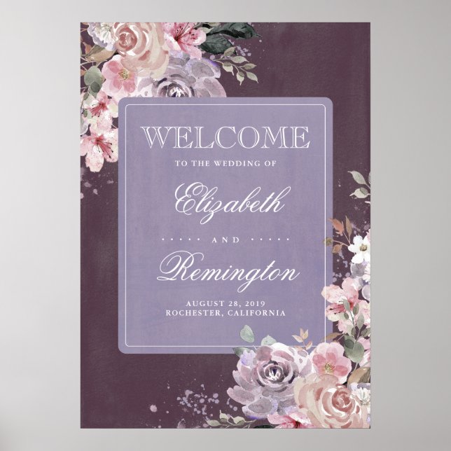 Vintage Floral Wedding Welcome Sign (Front)