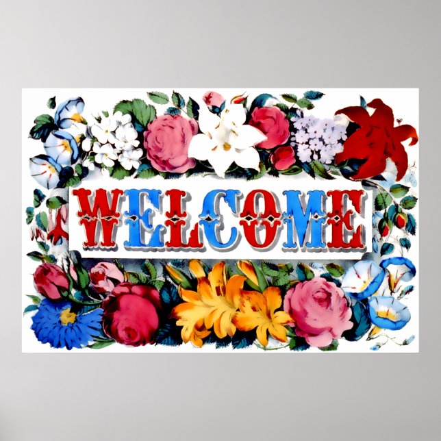 Vintage Floral Welcome Home Poster Print (Front)