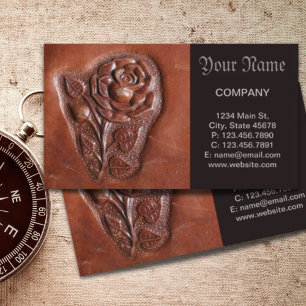 vintage floral western country tooled leather rose business card