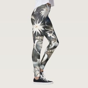 Vintage Floral Whimsical Art Grey Leggings