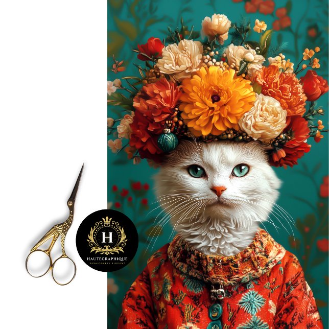 Vintage Floral White Cat Decoupage  Tissue Paper (Creator Uploaded)