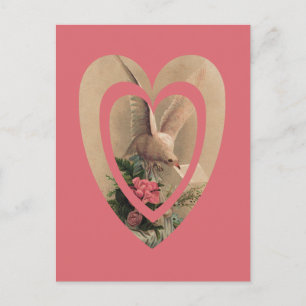 Vintage Floral White Dove With Note In Heart Postcard