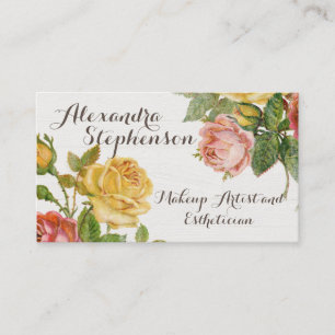 Vintage Floral Whitewash Rose Beauty Salon Fashion Business Card