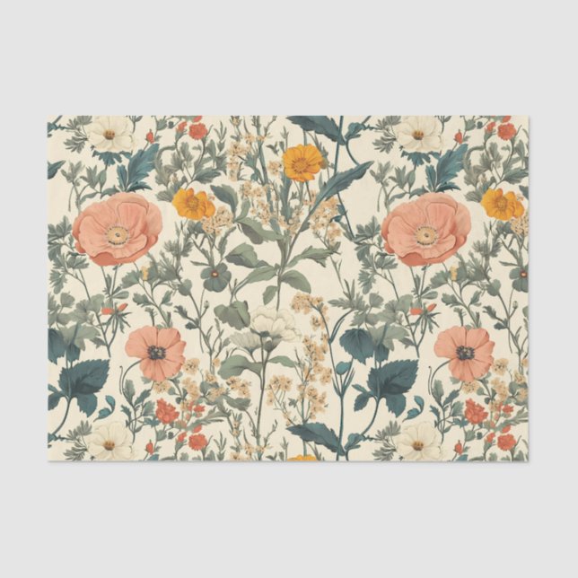 Vintage Floral Wildflowers And Poppies Tissue Paper (Front)