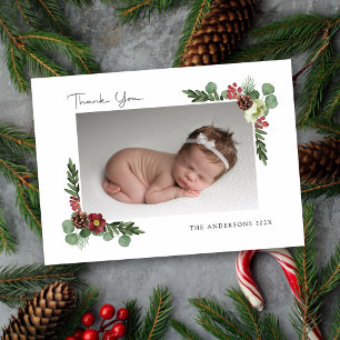 Vintage Floral Winter - Flat Thank You  Card