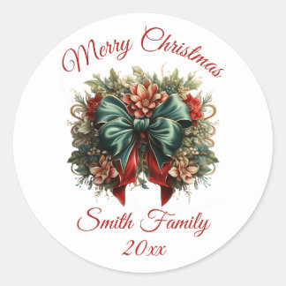 Vintage Floral with Bows Christmas Sticker