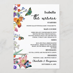 Vintage Floral  With Guest Name Wedding  Menu