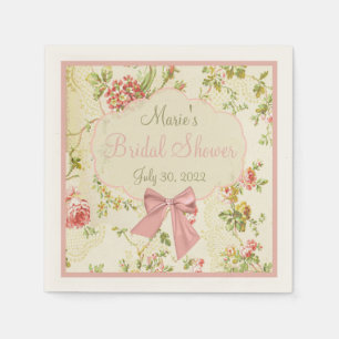 Vintage Floral with Peach Bow Bridal Shower  Napkin