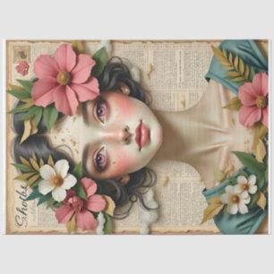 Vintage Floral Woman Portrait Collage Shabby Chic Tissue Paper