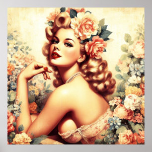 Vintage Floral Woman Poster