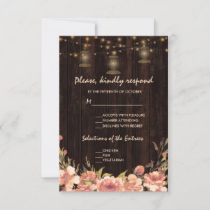 Vintage Floral Wood Old Lanterns Wedding RSVP Card