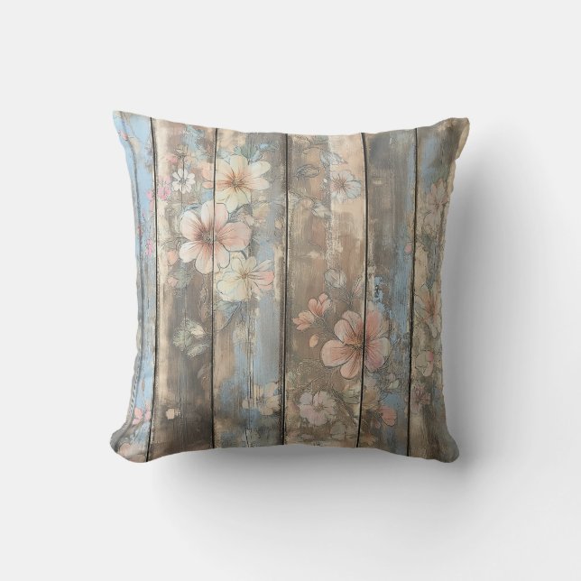 Vintage Floral Wood Panel Pillow (Front)