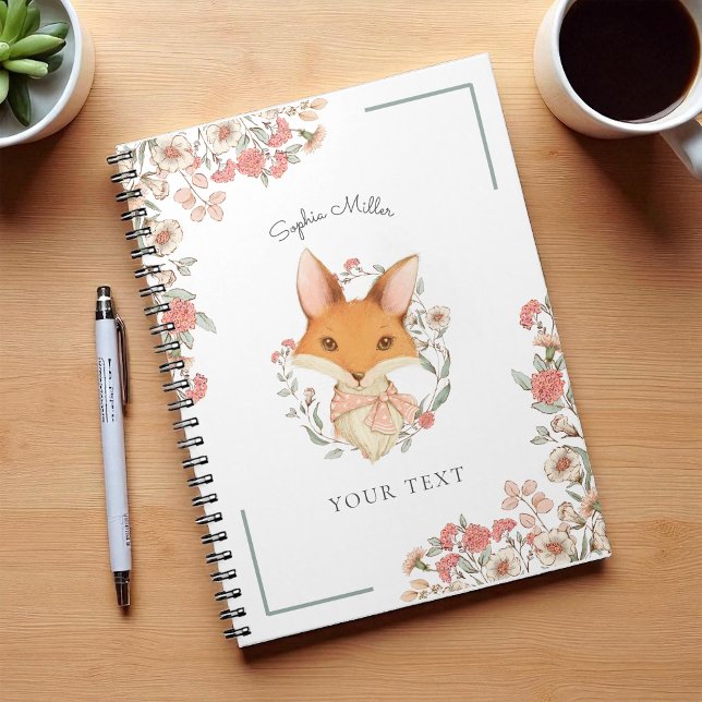 Vintage Floral Woodland Fox With Your Name Notebook (Creator Uploaded)