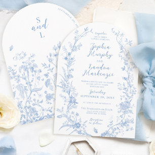 Vintage Floral Wreath Blue and White Arch Wedding Invitation