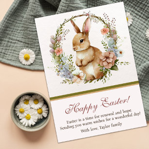 Vintage Floral Wreath Bunny Happy Easter Holiday Card