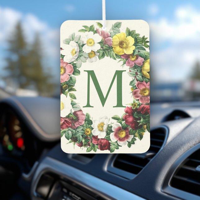 Vintage Floral Wreath Monogram Car Air Freshener (Creator Uploaded)