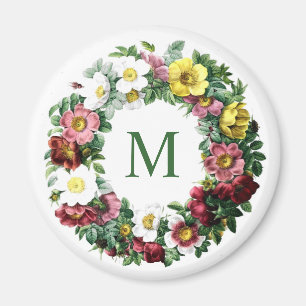 Vintage Floral Wreath Monogram Magnet