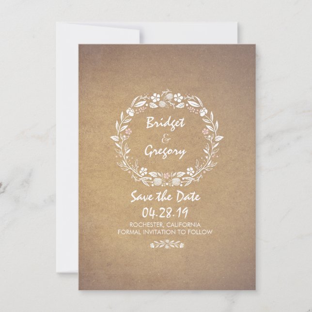 Vintage Floral Wreath Save the Date Invitations (Front)