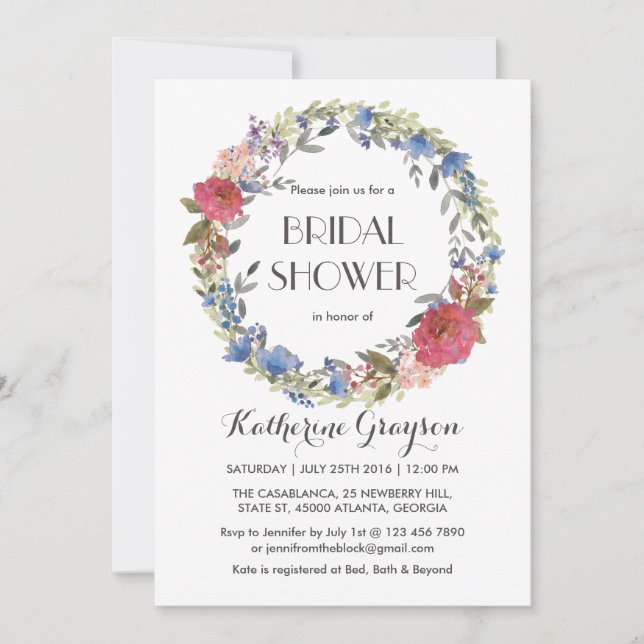 Vintage Floral Wreath Spring Wedding Invitation (Front)