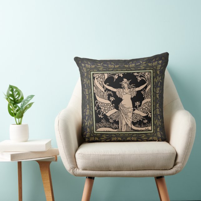 Vintage Floral Wreath Throw Pillow (Chair)