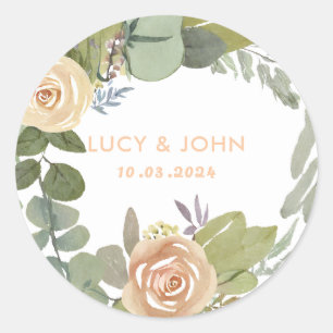 Vintage Floral Wreath Wedding Favor Classic Round Sticker