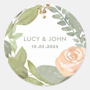 Vintage Floral Wreath Wedding Favour Classic Round Sticker