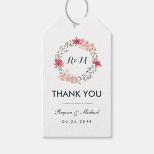 Vintage Floral Wreath Wedding Thank You Gift Tag