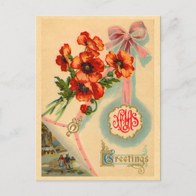 Vintage Floral XMas Postcard (Front)