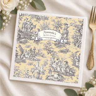 Vintage floral yellow grey toile de jouy napkin