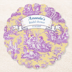 Vintage floral yellow purple toile de jouy paper coaster