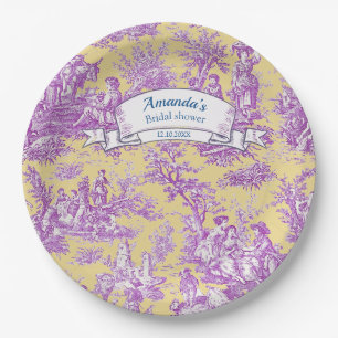 Vintage floral yellow purple toile de jouy paper plate