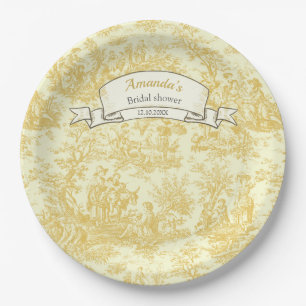 Vintage floral yellow toile de jouy shower paper plate