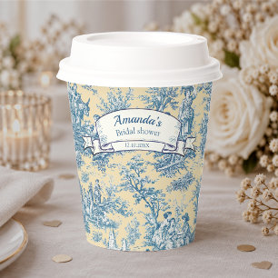 Vintage floral yellow turquoise toile de jouy paper cups