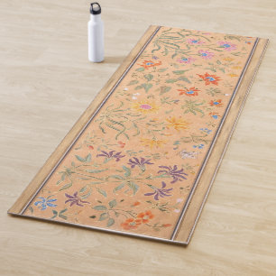Vintage Floral Yoga Mat Cream Colorful Wildflowers