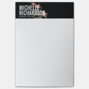 Vintage Florals Bold Text on Black Post-it Notes