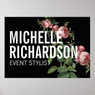 Vintage Florals Bold Text on Black Poster