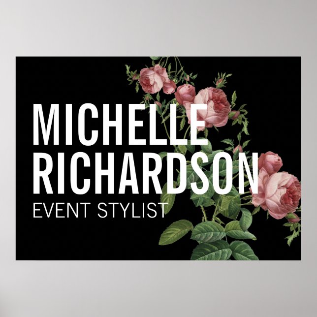 Vintage Florals Bold Text on Black Poster (Front)