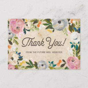 Vintage Florals Bridal Shower Flat Thank You Card