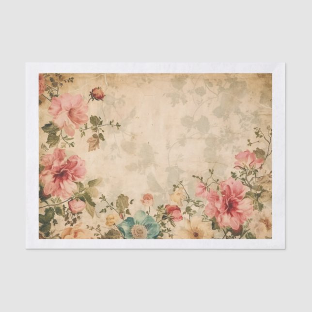 Vintage Florals Framing Parchment Collage Tissue Paper (Front)