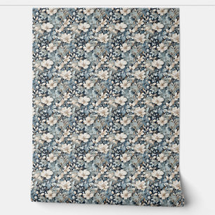 Vintage Florals in Shades of Blue Wallpaper