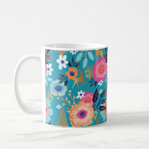Vintage Florals, Reindeer & Snowflake Pattern Coffee Mug