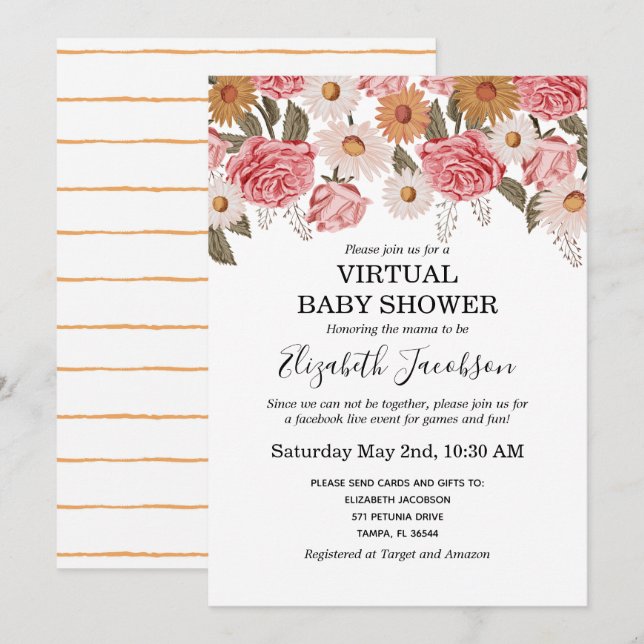 Vintage Florals Virtual Baby Shower Invitation (Front/Back)